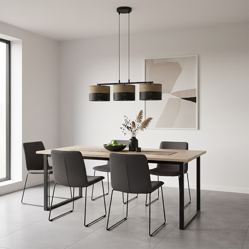Pendellampa på vajer KARBON 3xE27/15W/230V svart/brun