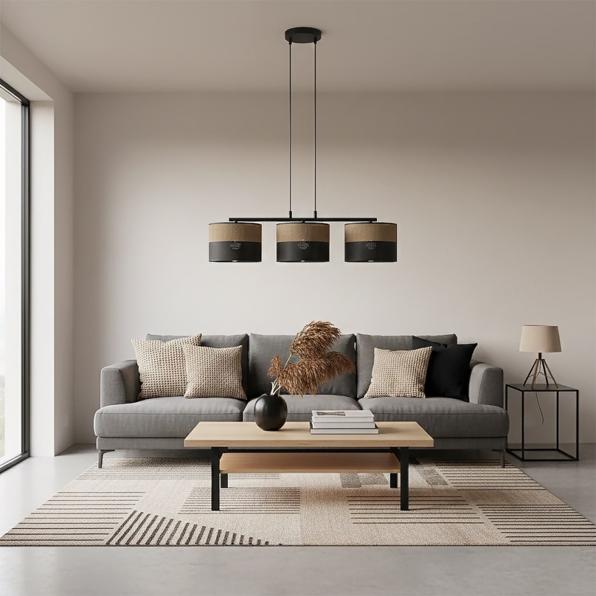 Pendellampa på vajer KARBON 3xE27/15W/230V svart/brun