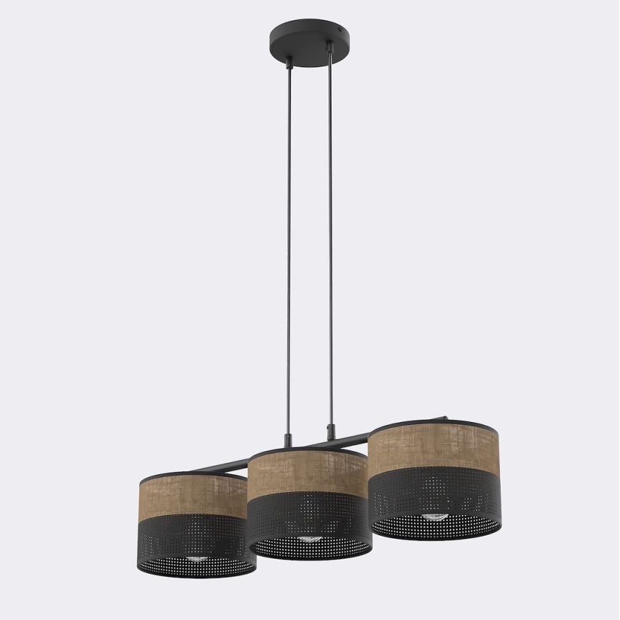 Pendellampa på vajer KARBON 3xE27/15W/230V svart/brun