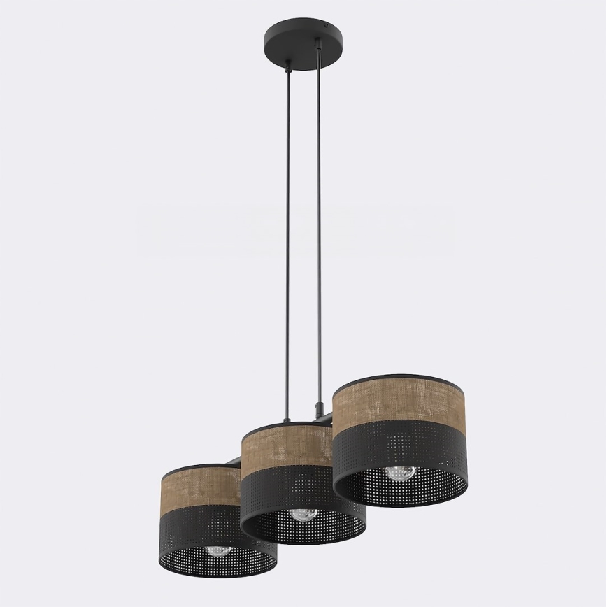 Pendellampa på vajer KARBON 3xE27/15W/230V svart/brun