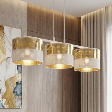 Pendellampa på vajer LUX 3xE27/15W/230V vit/guld