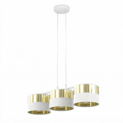 Pendellampa på vajer LUX 3xE27/15W/230V vit/guld