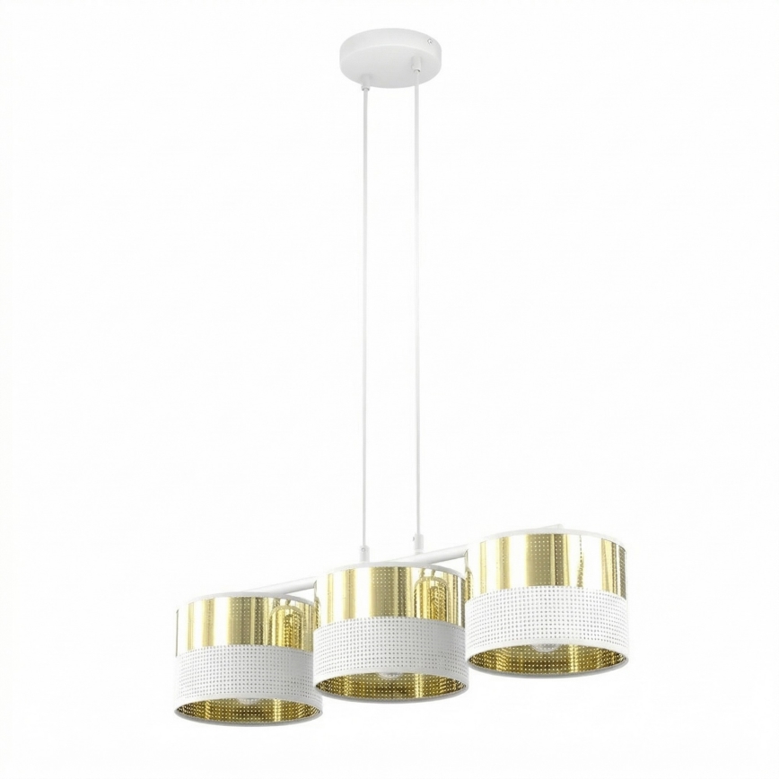 Pendellampa på vajer LUX 3xE27/15W/230V vit/guld