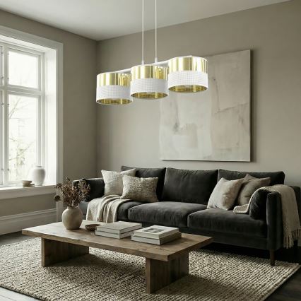 Pendellampa på vajer LUX 3xE27/15W/230V vit/guld