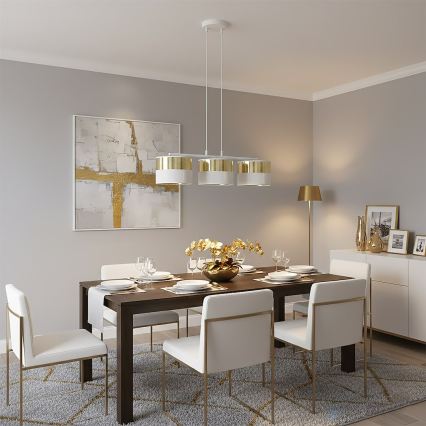 Pendellampa på vajer LUX 3xE27/15W/230V vit/guld