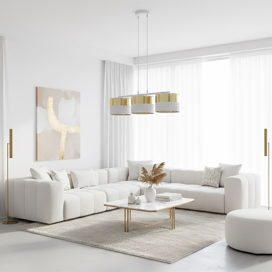 Pendellampa på vajer LUX 3xE27/15W/230V vit/guld