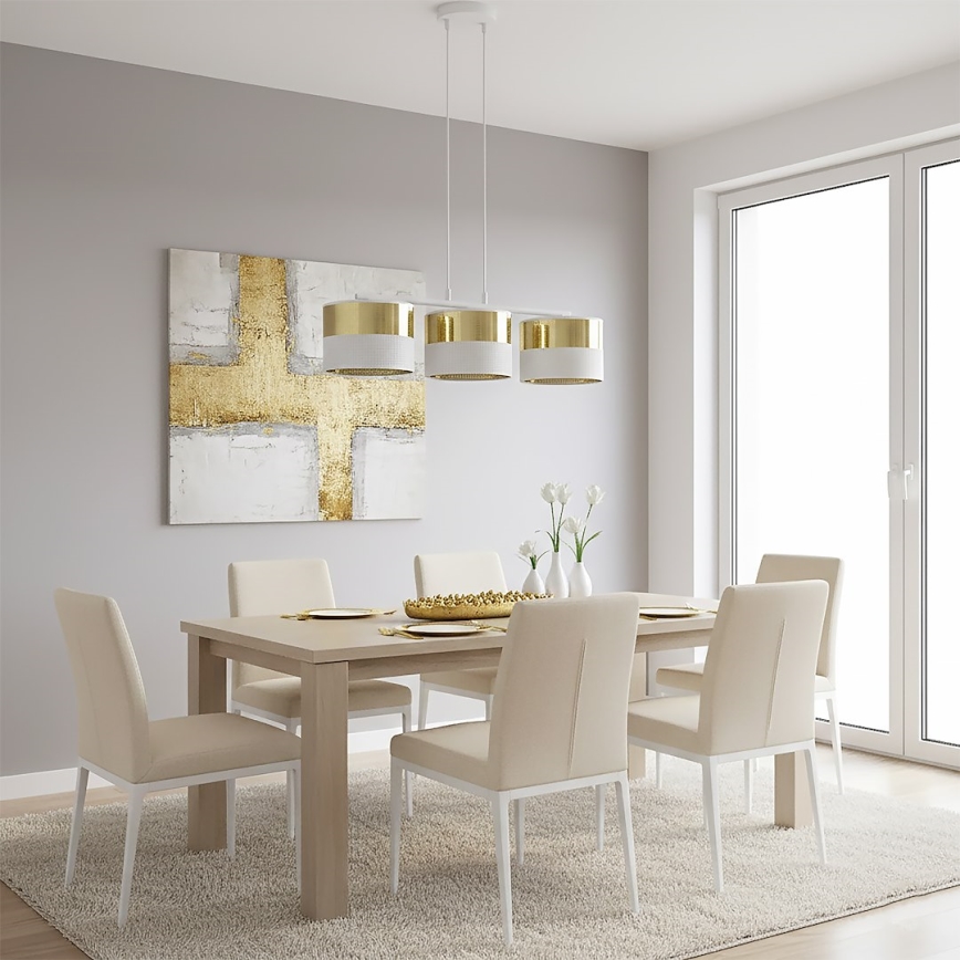 Pendellampa på vajer LUX 3xE27/15W/230V vit/guld