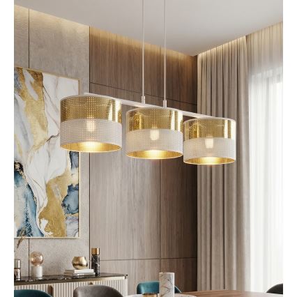 Pendellampa på vajer LUX 3xE27/15W/230V vit/guld