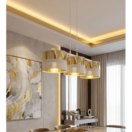 Pendellampa på vajer LUX 3xE27/15W/230V vit/guld