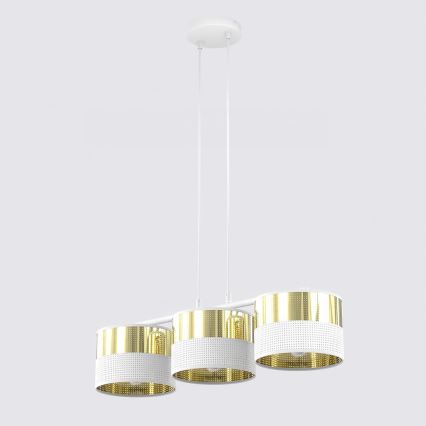 Pendellampa på vajer LUX 3xE27/15W/230V vit/guld