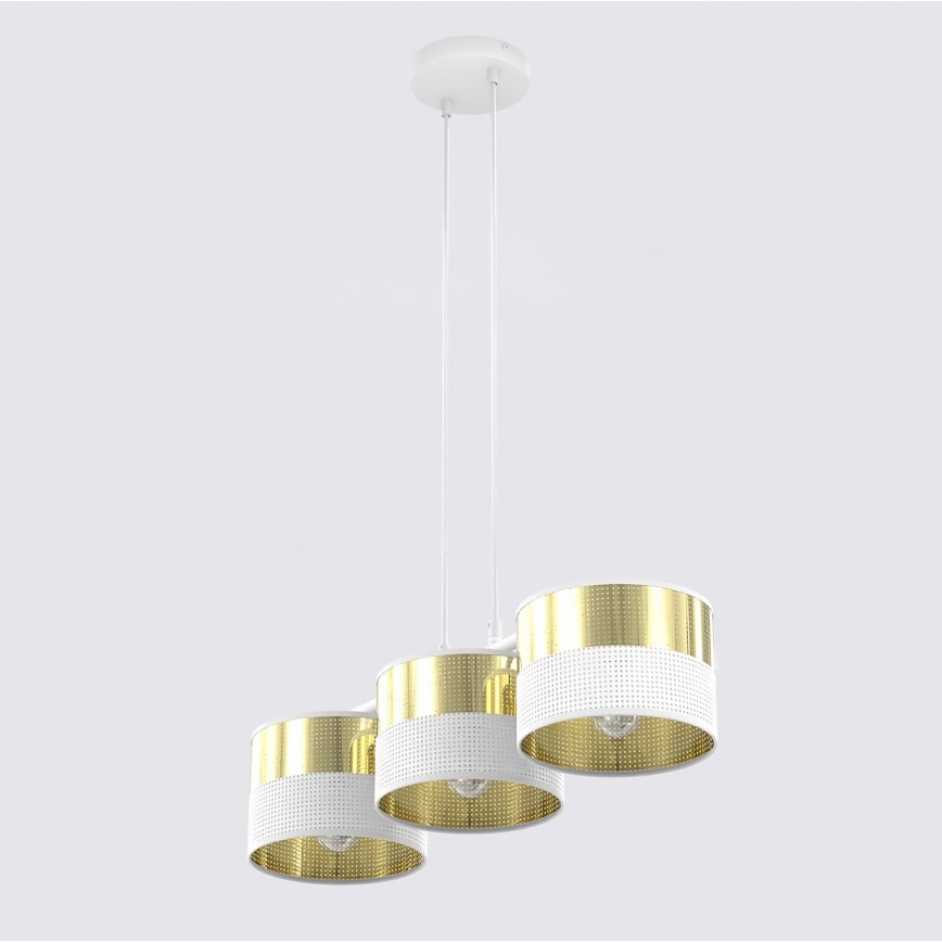 Pendellampa på vajer LUX 3xE27/15W/230V vit/guld