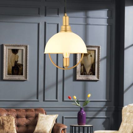 Pendellampa på vajer MONZA 1xE27/40W/230V Ø 30 cm krämvit/guld