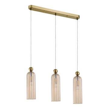Pendellampa på vajer PIEGA 3xE14/40W/230V mässing/rökig beige