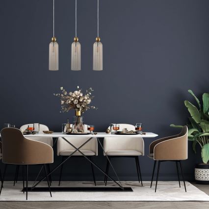 Pendellampa på vajer PIEGA 3xE14/40W/230V mässing/rökig beige