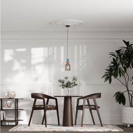 Pendellampa på vajer TROPEA 1xE27/15W/230V svart/rökblå/beige