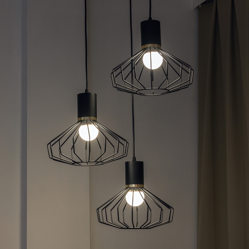 Pendellampa SOLANO 3xE27/15W/230V svart/guld