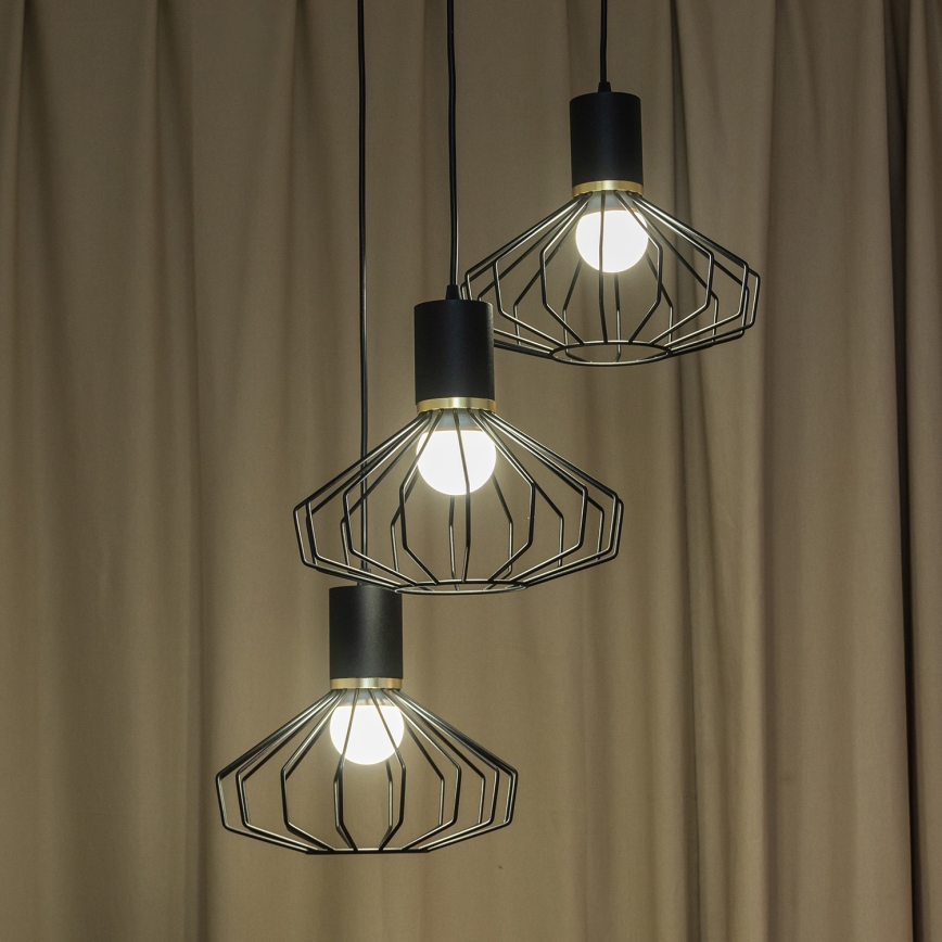 Pendellampa SOLANO 3xE27/15W/230V svart/guld