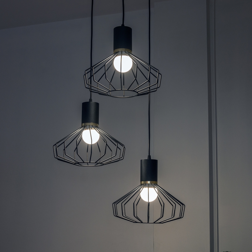 Pendellampa SOLANO 3xE27/15W/230V svart/guld