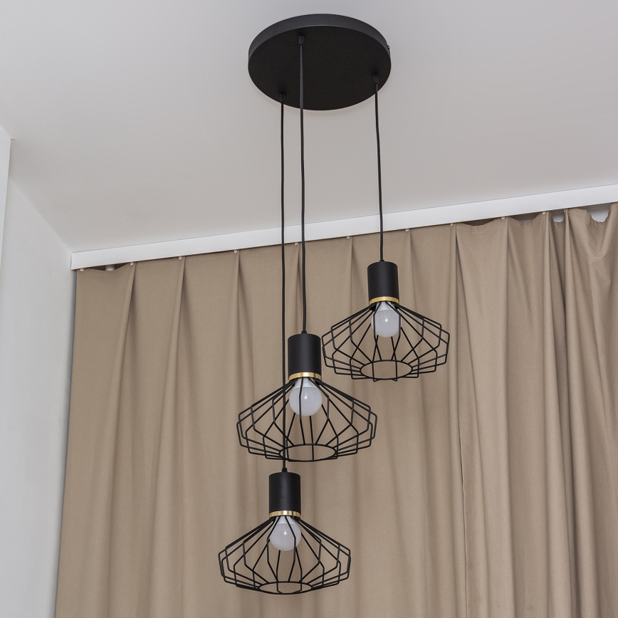 Pendellampa SOLANO 3xE27/15W/230V svart/guld