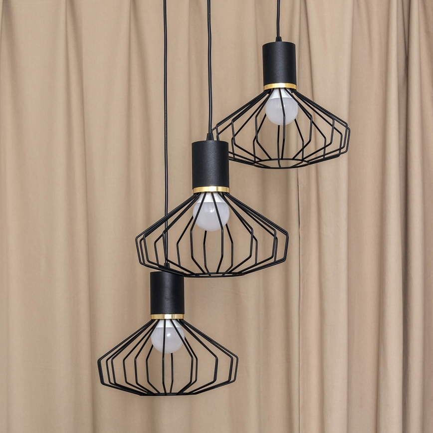 Pendellampa SOLANO 3xE27/15W/230V svart/guld