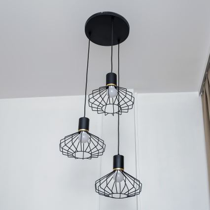 Pendellampa SOLANO 3xE27/15W/230V svart/guld