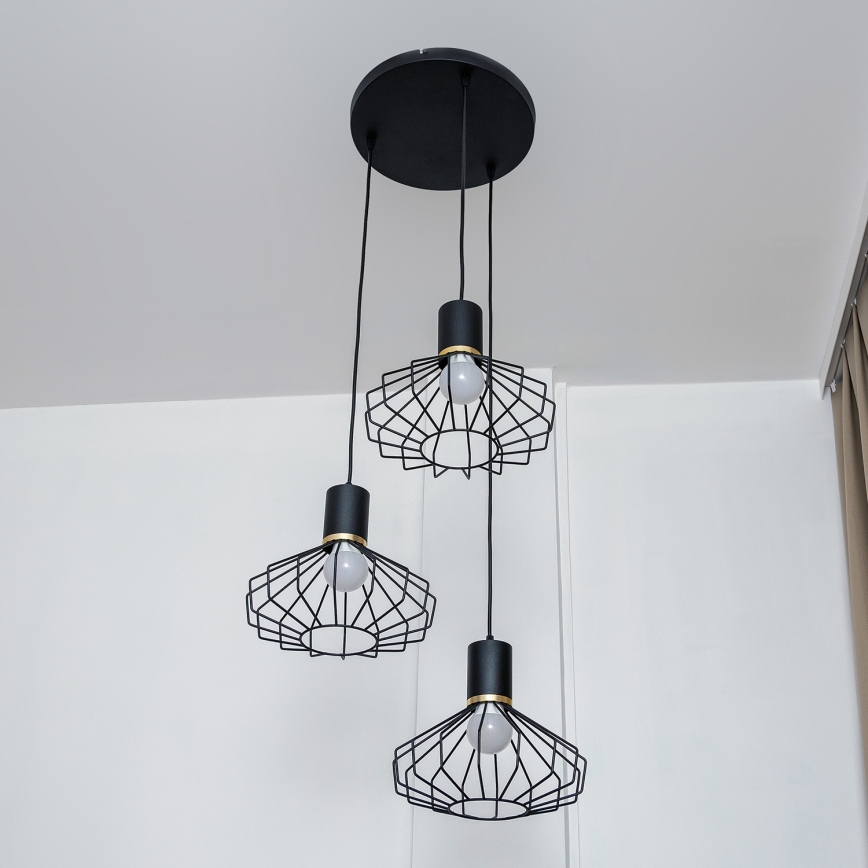 Pendellampa SOLANO 3xE27/15W/230V svart/guld