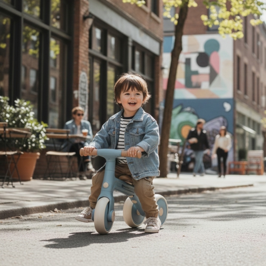 PETITE&MARS - 3-i-1 trehjuling för barn BINGO, blå, med styrning