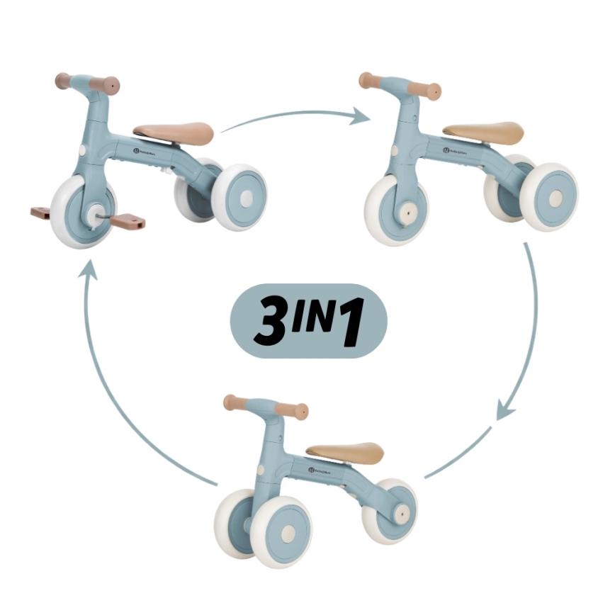 PETITE&MARS - 3-i-1 trehjuling för barn BINGO, blå, med styrning