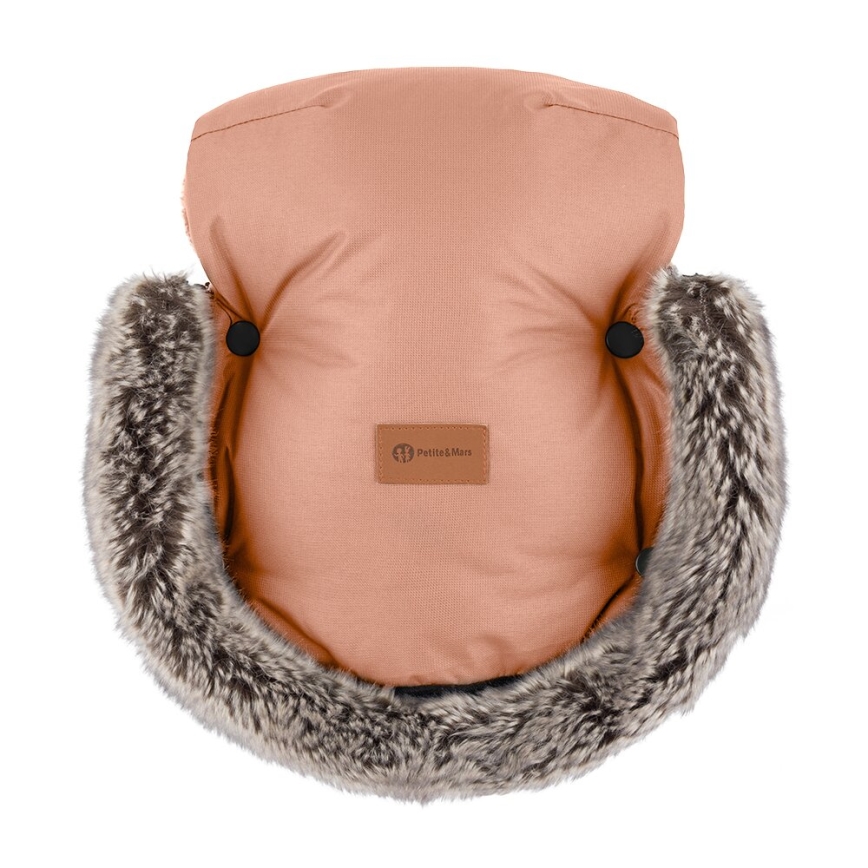 PETITE&MARS - SET Barnåkpåse 4-i-1 COMFY + handvärmare för barnvagn FURRY Pastel Peach