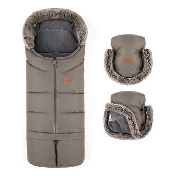 PETITE&MARS - KIT Baby åkpåse 4i1 ARCTIC + handmuff för barnvagn FURRY Mocha Mousse