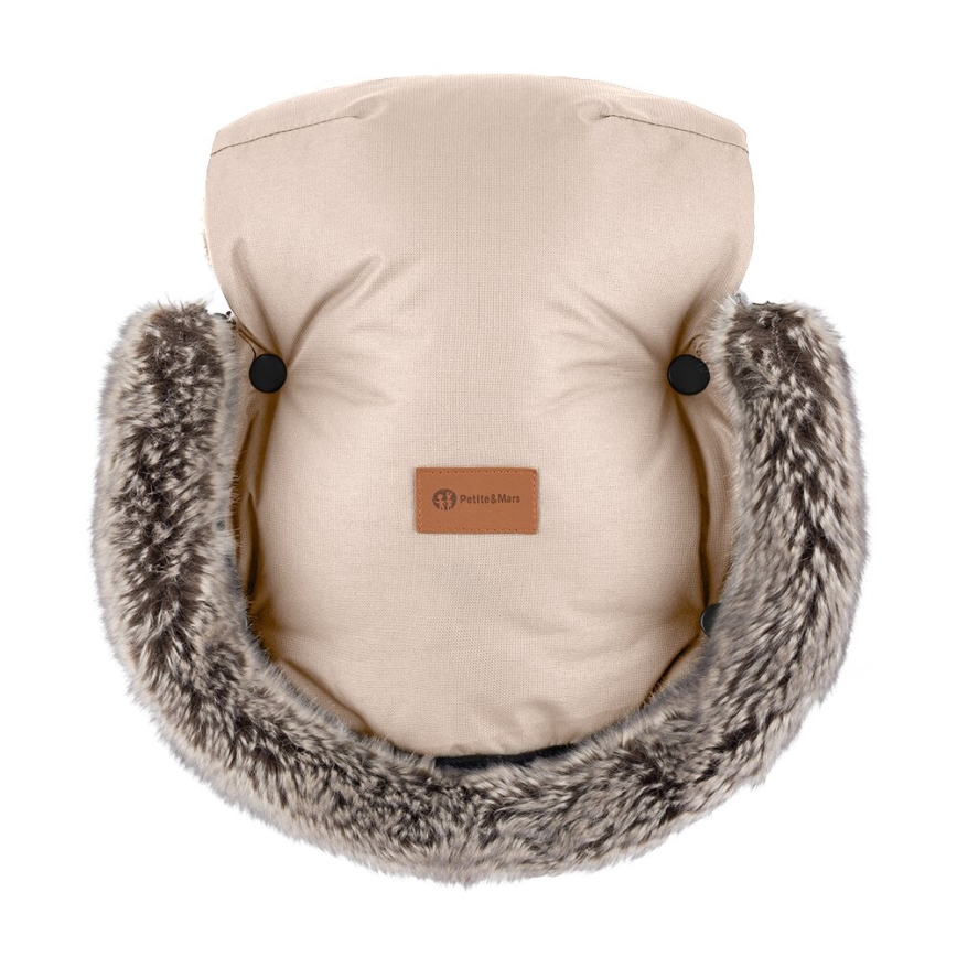PETITE&MARS - KIT Baby åkpåse 4i1 ARCTIC + handmuff för barnvagn FURRY Ros Petal