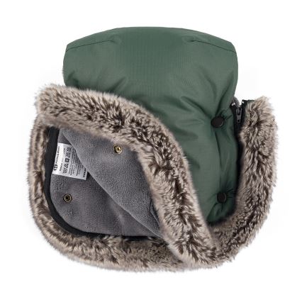 PETITE&MARS - KIT Baby åkpåse 4i1 ARCTIC + handmuff för barnvagn FURRY Veritable Khaki