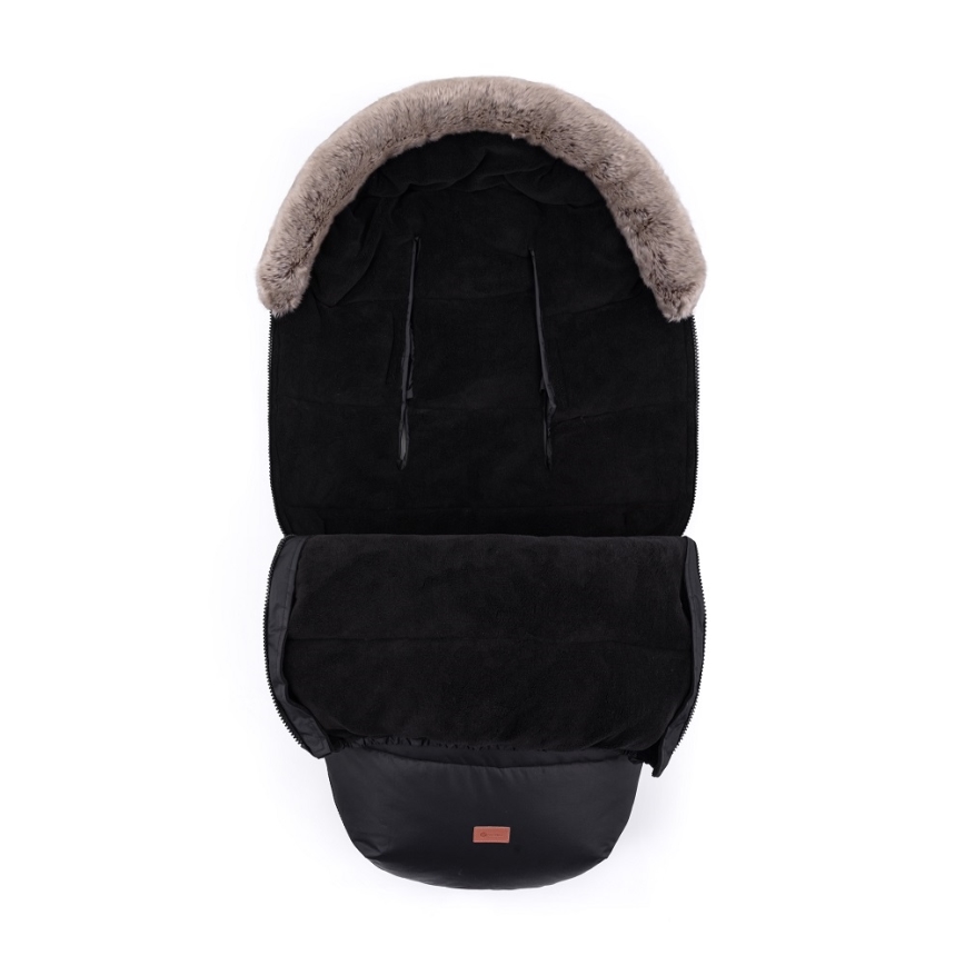 PETITE&MARS - KIT Baby åkpåse 4i1 COMFY + handmuff för barnvagn FURRY Forever Black