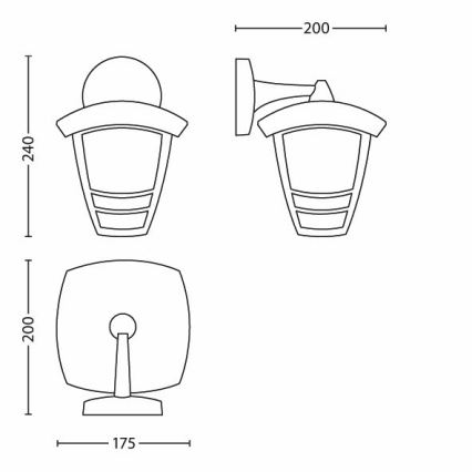 Philips 15381/30/16 – Utomhus Väggbelysning CREEK 1×E27/60W/230V IP44