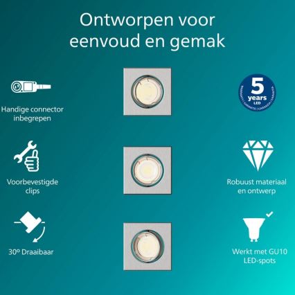 Philips - 3-pack infällda armaturer PERIDOT 1xGU10/7W/230V, silver