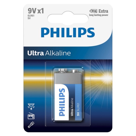 Philips 6LR61E1B/10 - Alkaliska batterier 6LR61 ULTRA ALKALINE 9V 600mAh