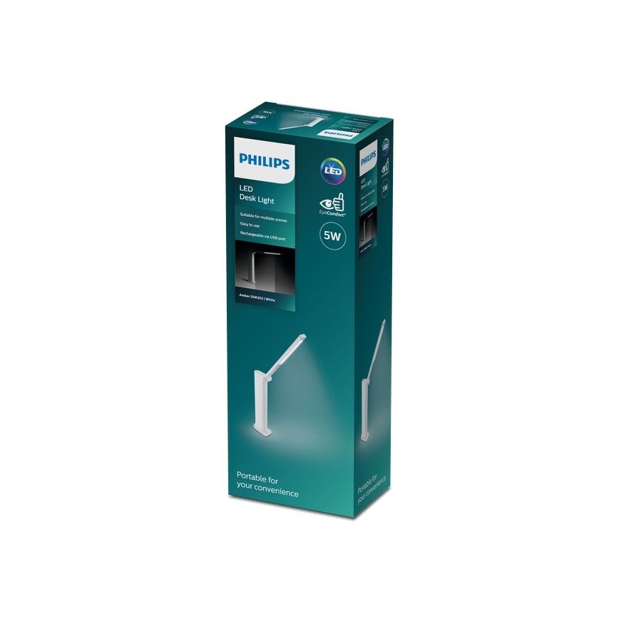 Philips - LED dimbar touchbordslampa AMBER LED/5W/5V 1800 mAh vit