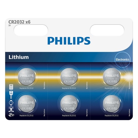 Philips CR2032P6/01B - 6 st Lithium Knappcellbatterier CR2032 MINICELLS 3V