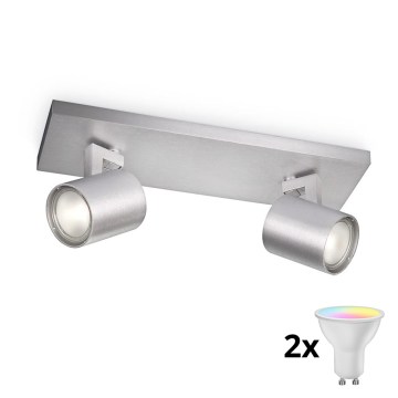 Philips - dimbar LED RGBW-spotarmatur RUNNER 2xGU10/6,5W/230V 2700-6500K matt krom
