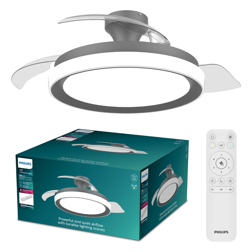 Philips - LED dimbar taklampa med fläkt BLISS LED/35W/230V svart + fjärrkontroll