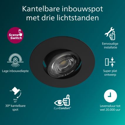 Philips - CILANTRO LED infälld takarmatur, dimbar, LED/5W/230V 2700K, svart