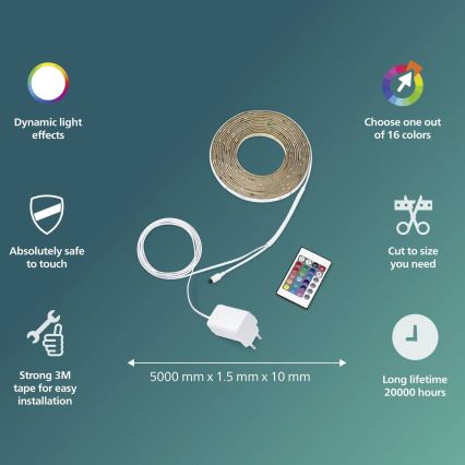 Philips - LED RGBW dimbar LED-remsa 5m LED/12W/230V + fjärrkontroll