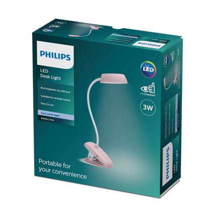 Philips - LED dimbar lampa med klämma DONUTCLIP LED/3W/5V 1200 mAh CRI 90 rosa