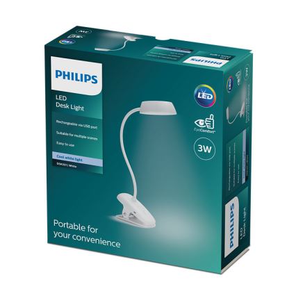 Philips - LED dimbar lampa med klämma DONUTCLIP LED/3W/5V 1200 mAh CRI 90 vit