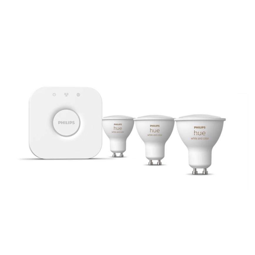 Grundpaket Philips Hue WHITE AND COLOR AMBIANCE 3xGU10/5,7W/230V 2000-6500K + anslutningsenhet