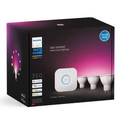 Grundpaket Philips Hue WHITE AND COLOR AMBIANCE 3xGU10/5,7W/230V 2000-6500K + anslutningsenhet