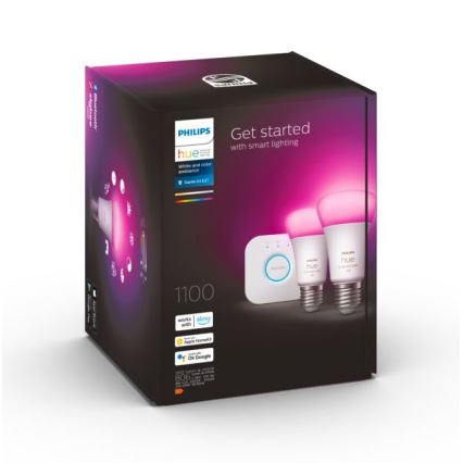 Startpaket Philips Hue WHITE AND COLOR AMBIANCE 2xE27/9W/230V 2000-6500K + Hue Bridge