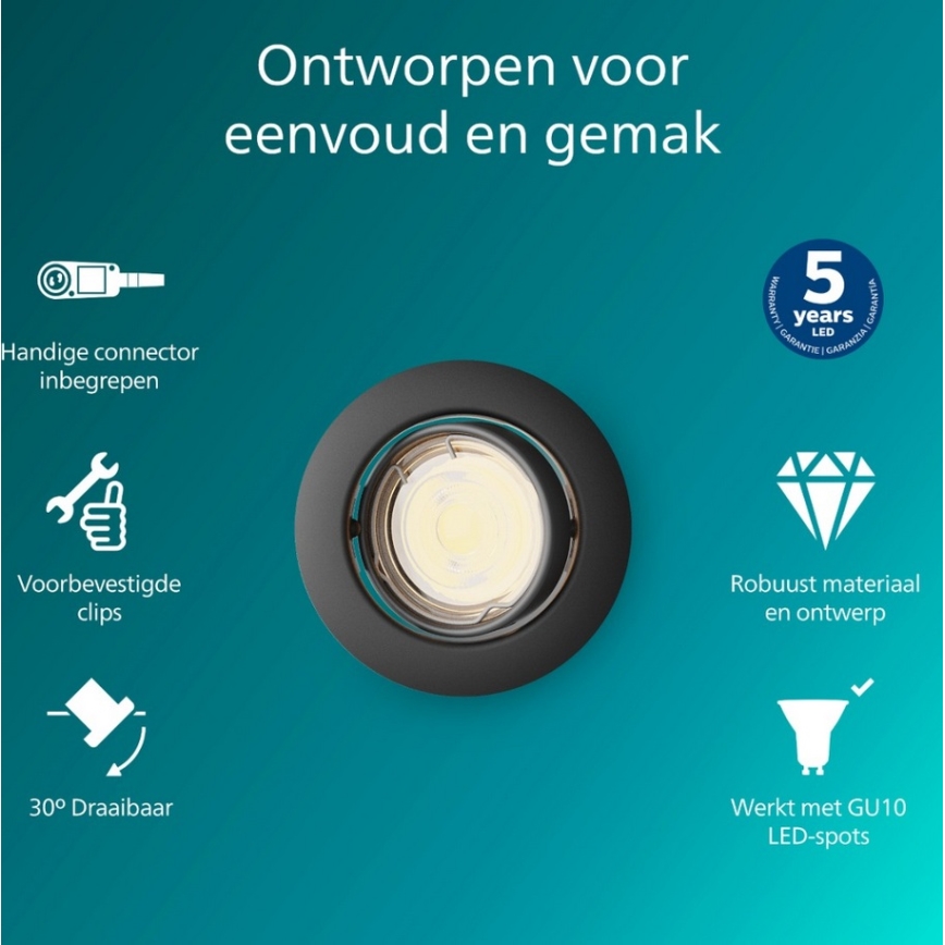 Philips - Infälld takarmatur PERIDOT 1xGU10/7W/230V svart
