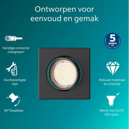 Philips - Infälld takarmatur PERIDOT 1xGU10/7W/230V svart