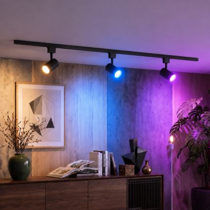 Philips - LED RGBW dimbar spotlight i skensystemet EASYLINK HUE 3xGU10/4,7W/2300-6500K 1m svart + Hue Bridge
